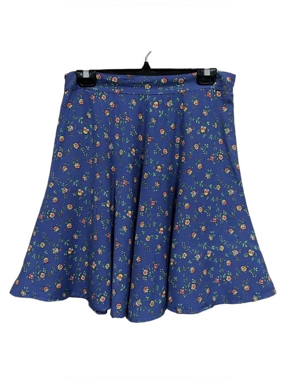 Vintage 90s blue floral ditsy print full Aline rayon skirt Size 10 Cottagecore